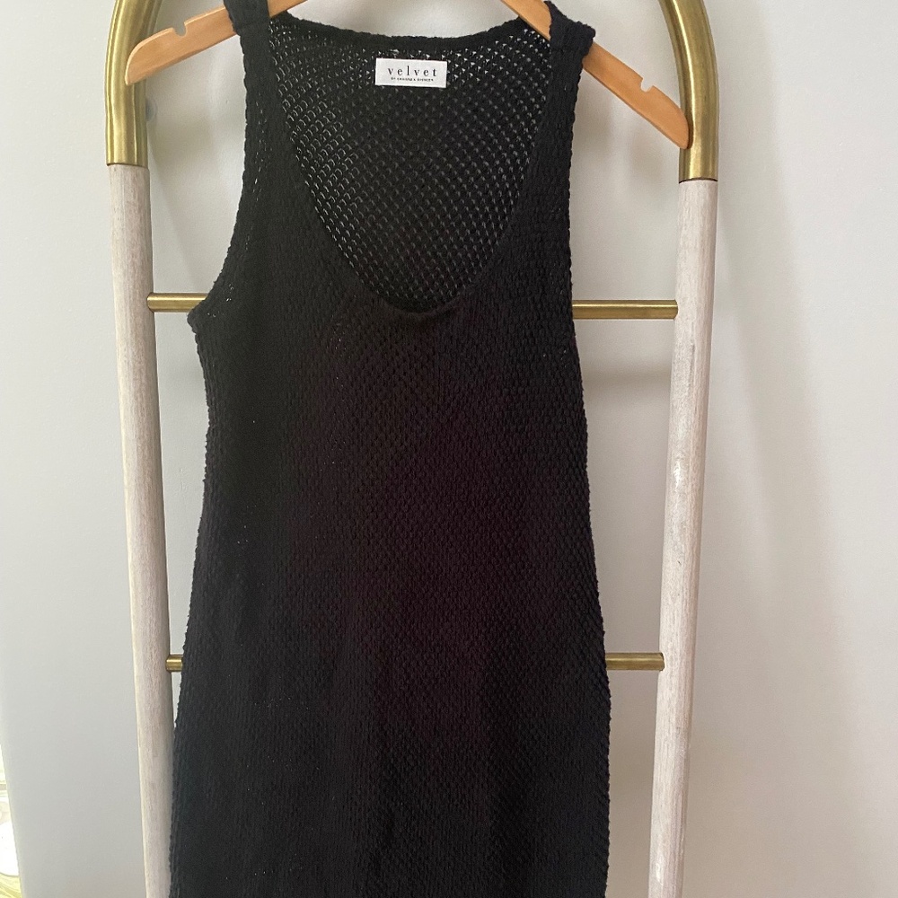 Velvet by Graham Spencer Black Sleeveless Knitted Mini Fringe Bottom Dress